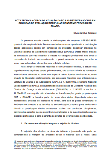 Atuação das-os assistentes sociais em comissão de avaliação disciplinar conforme previsão do Sinase