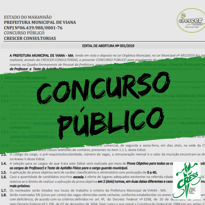 Oportunidade concurso público Viana-MA