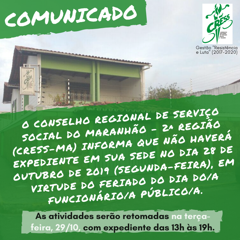 Comunicado feriado dia 28.10.19