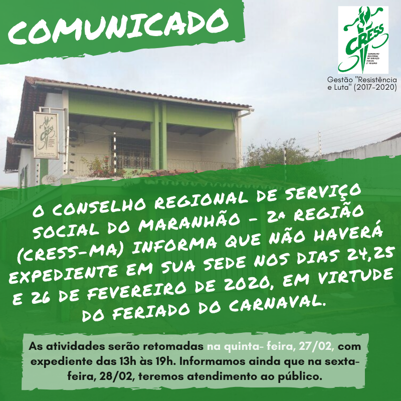 Funcionamento do CRESS-MA no carnaval