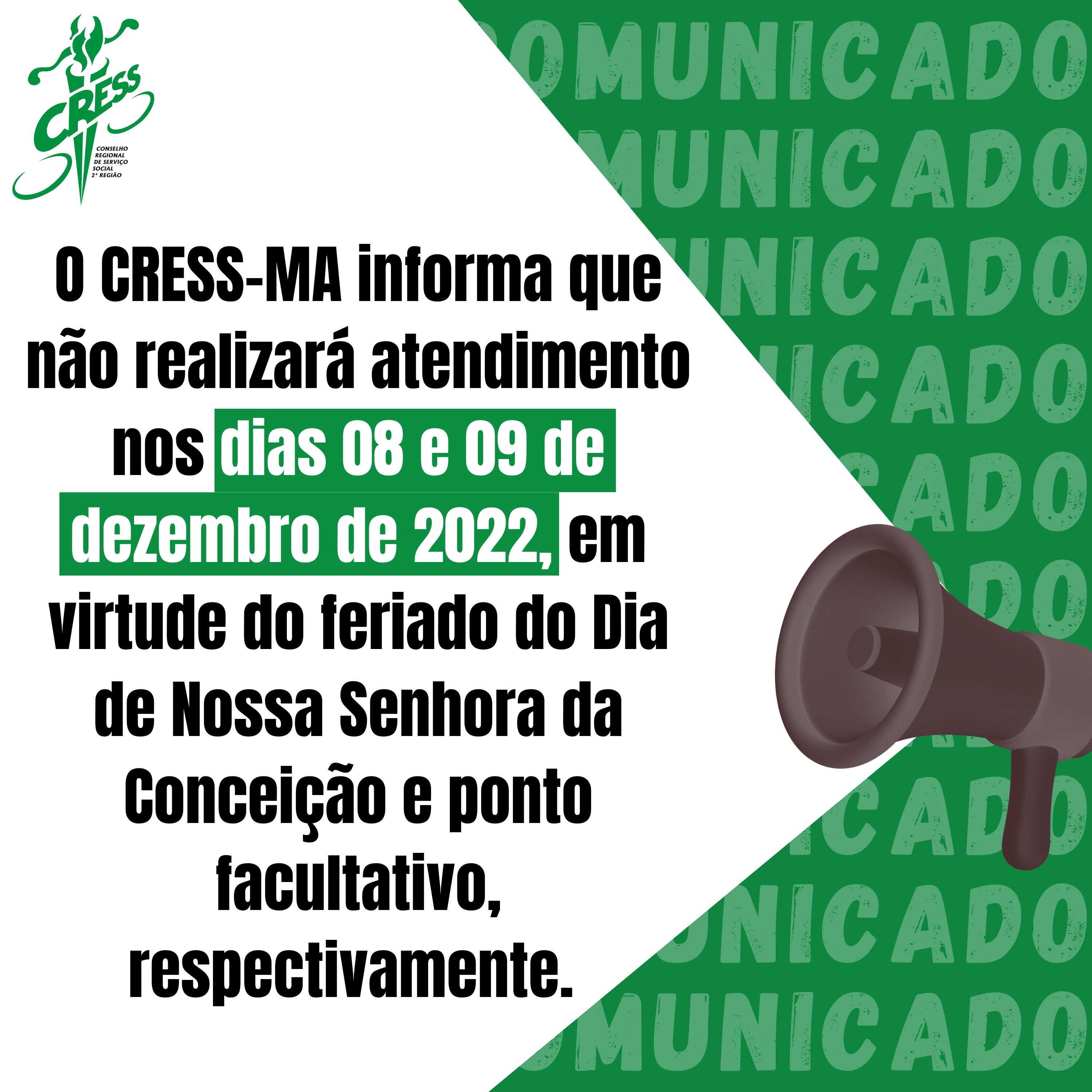 COMUNICADO 2022 feriado dia 08 de dezembro