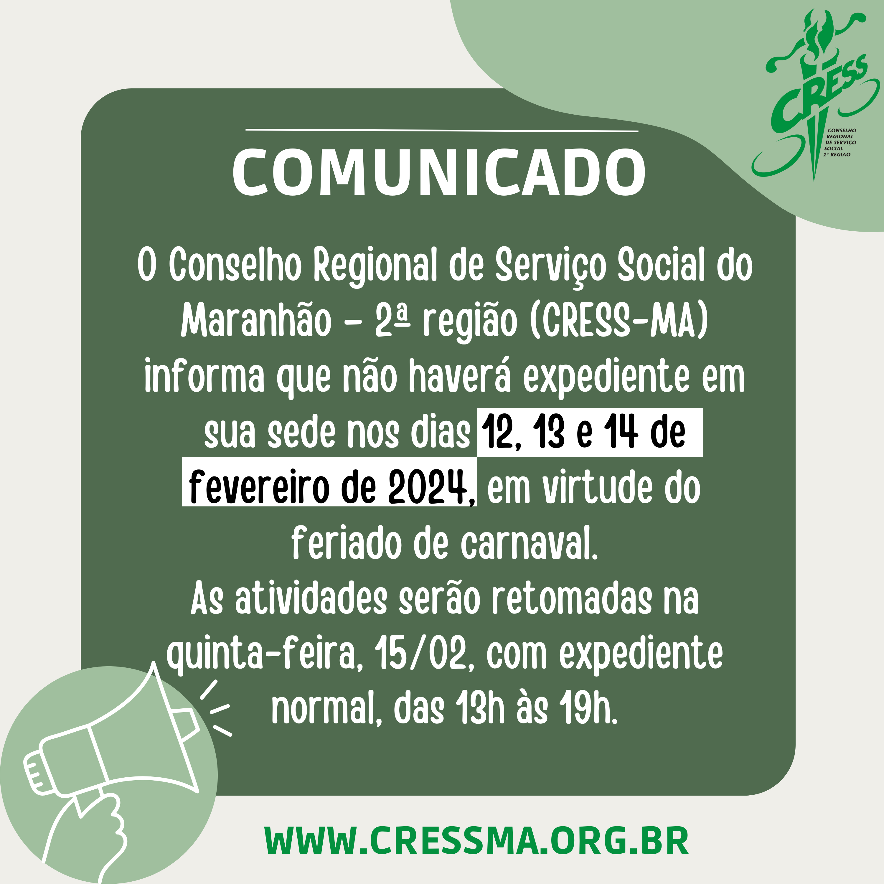 Comunicado feriado carnaval 2024