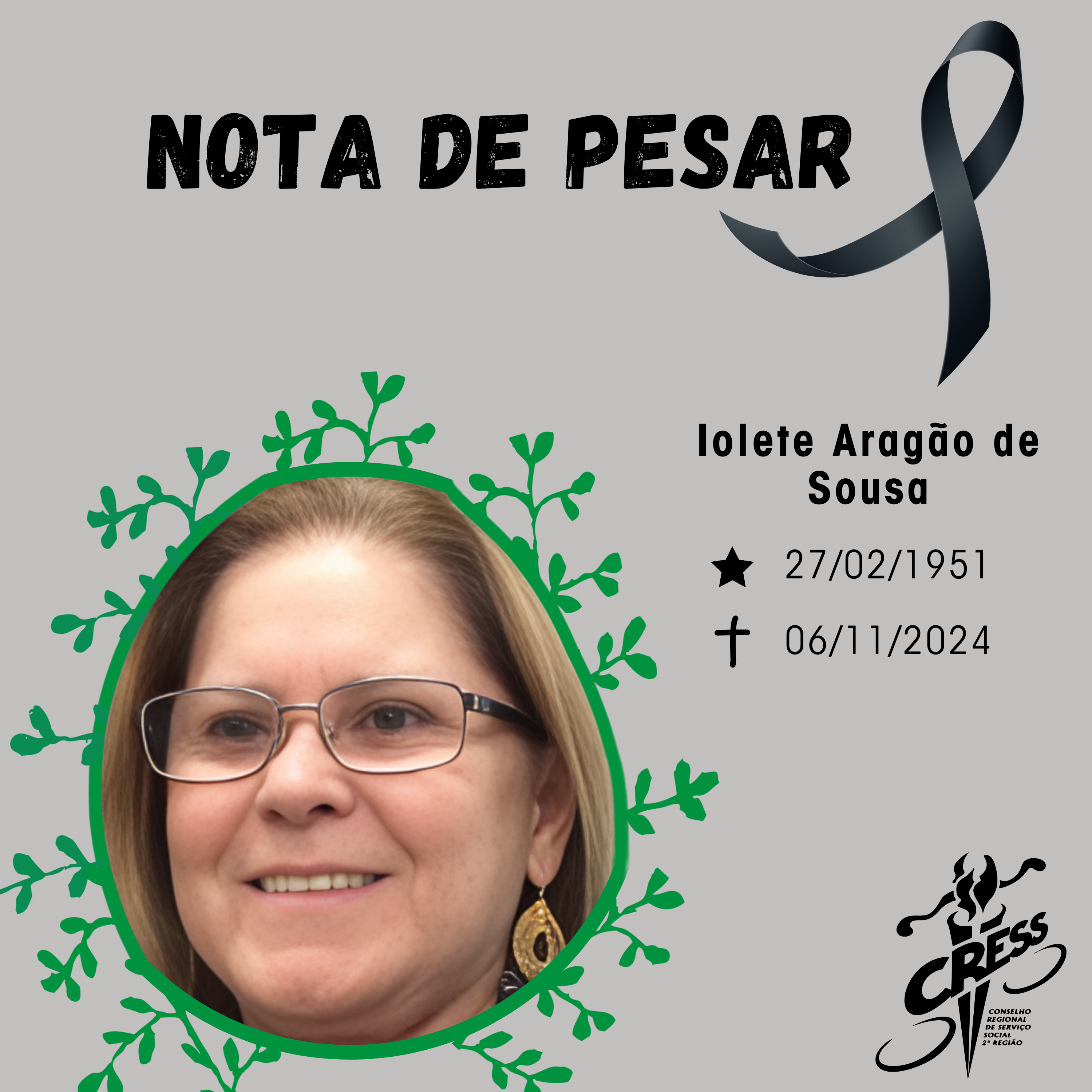 Nota de pesar - Iolete Aragão de Sousa