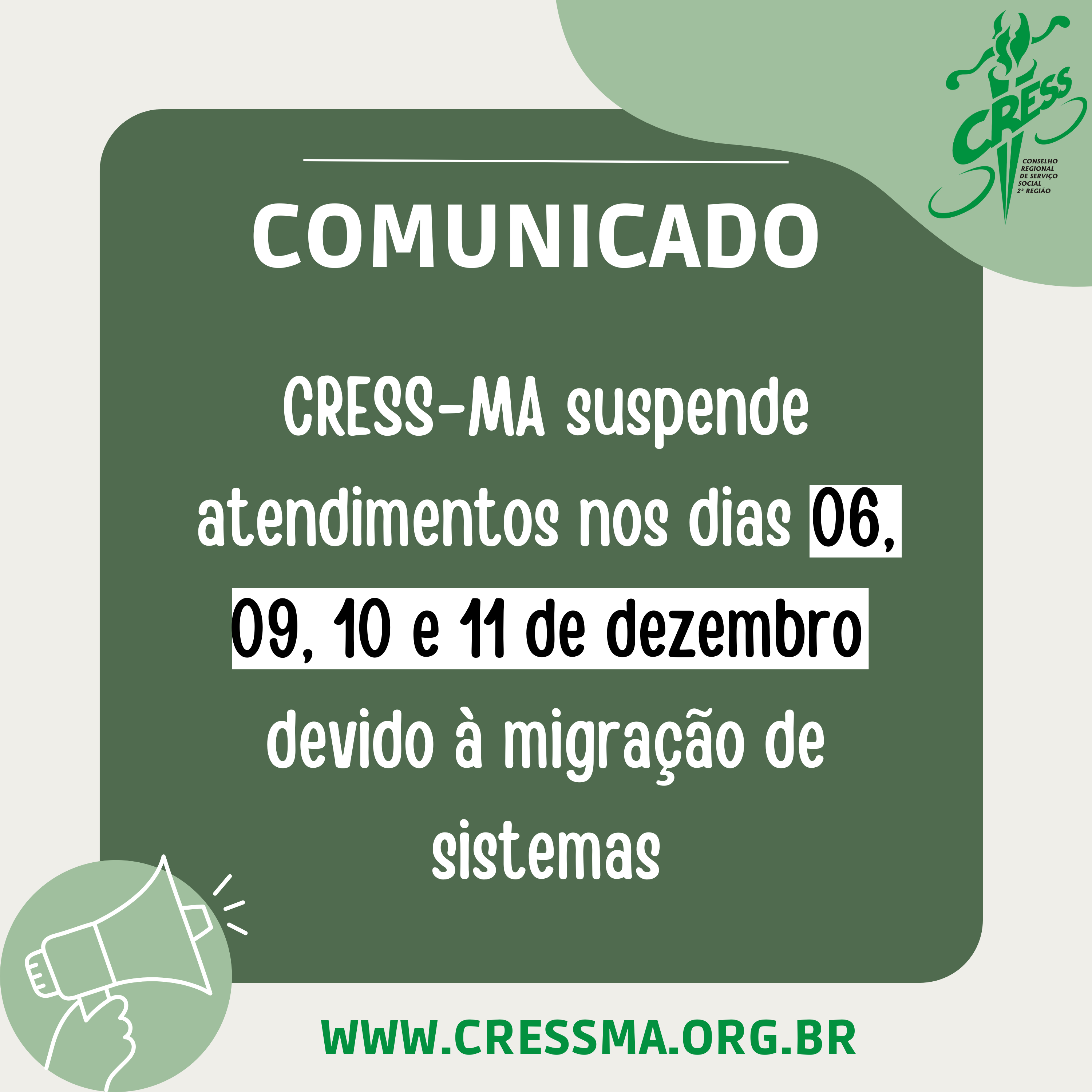 COMUNICADO 2024- fechamento do cress para migração dos sistemas