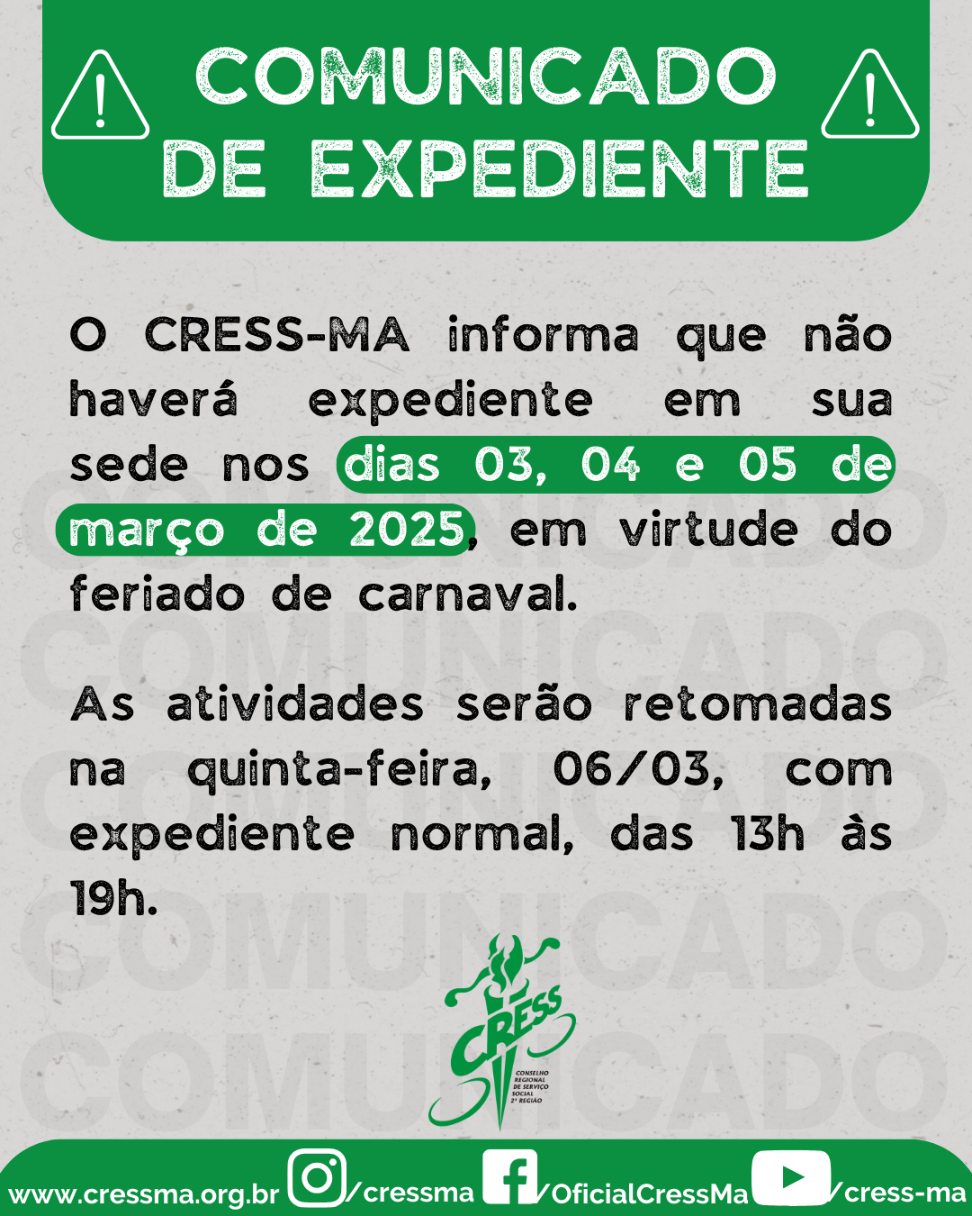 COMUNICADO 2025 - feriado carnaval